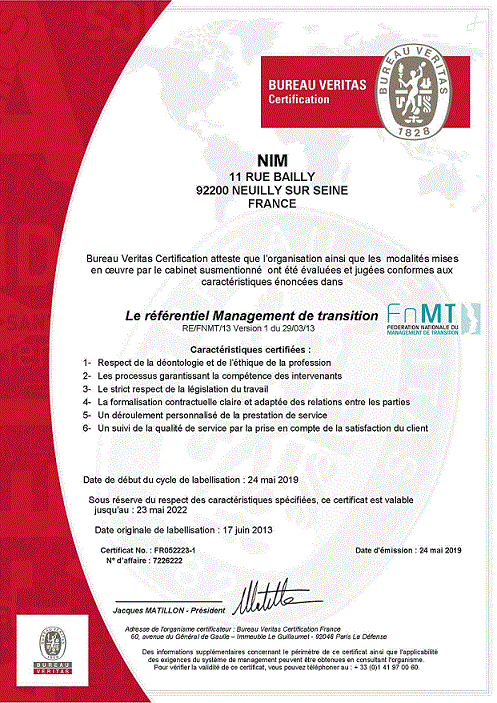 NIM Europe, labellisé Bureau Veritas Certification par la FNMT